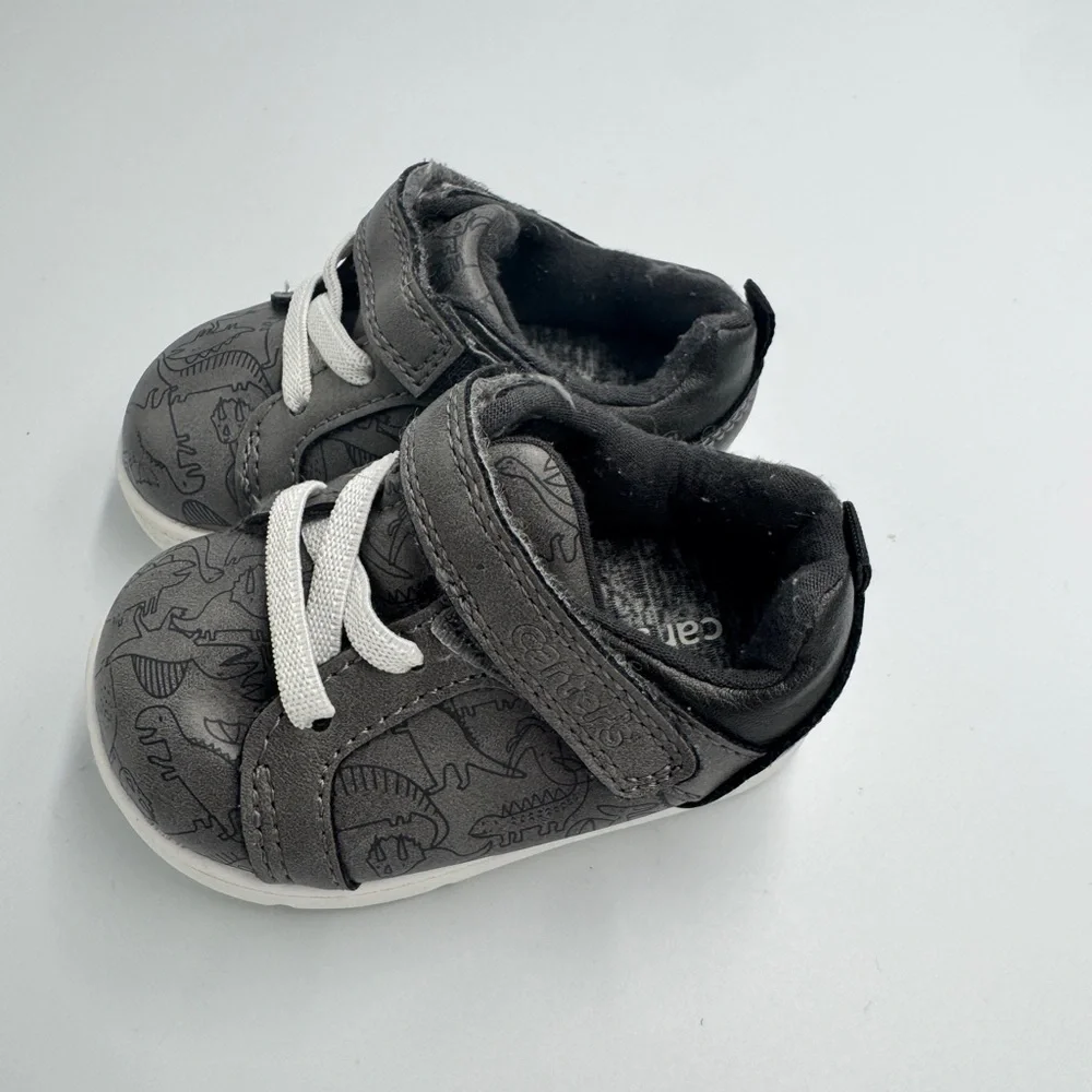 Carter's Toddler Boys Size 3M Dark Gray Dinosaur Print Baby Shoes Sneakers Walk